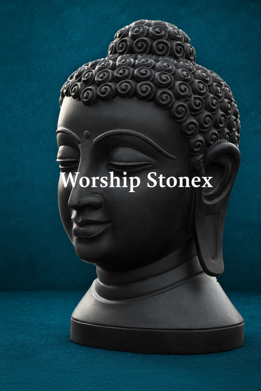 15 Inch Black Marble Buddha Head Statue | Meditating Buddha Bust for Home, Office & Meditation Decor
