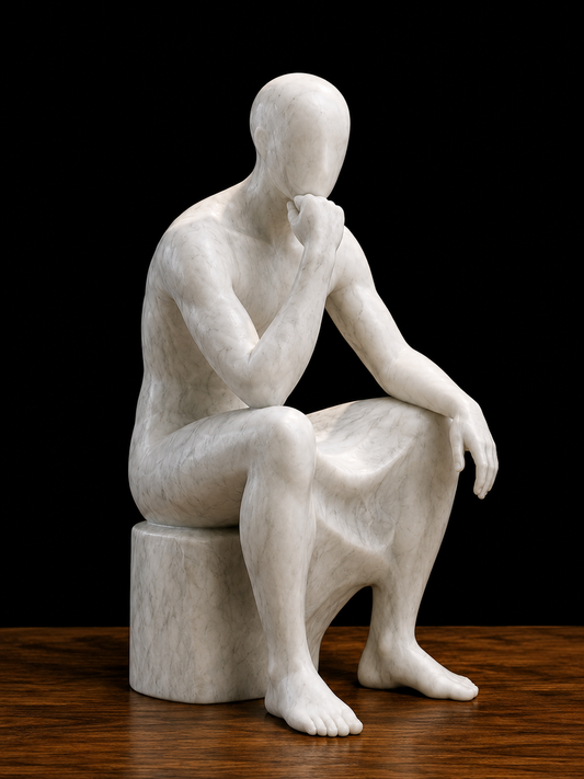 Faceless Thinker Marble Sculpture – Modern Abstract Handcrafted Statue - 30 inch