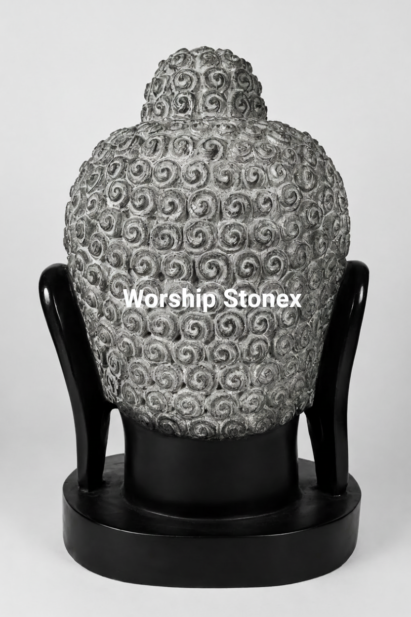 15 Inch Handcrafted Black Marble Buddha Head Statue |  Glossy Finish Meditation & Home Decor Sculpture