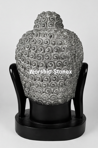 15 Inch Handcrafted Black Marble Buddha Head Statue |  Glossy Finish Meditation & Home Decor Sculpture