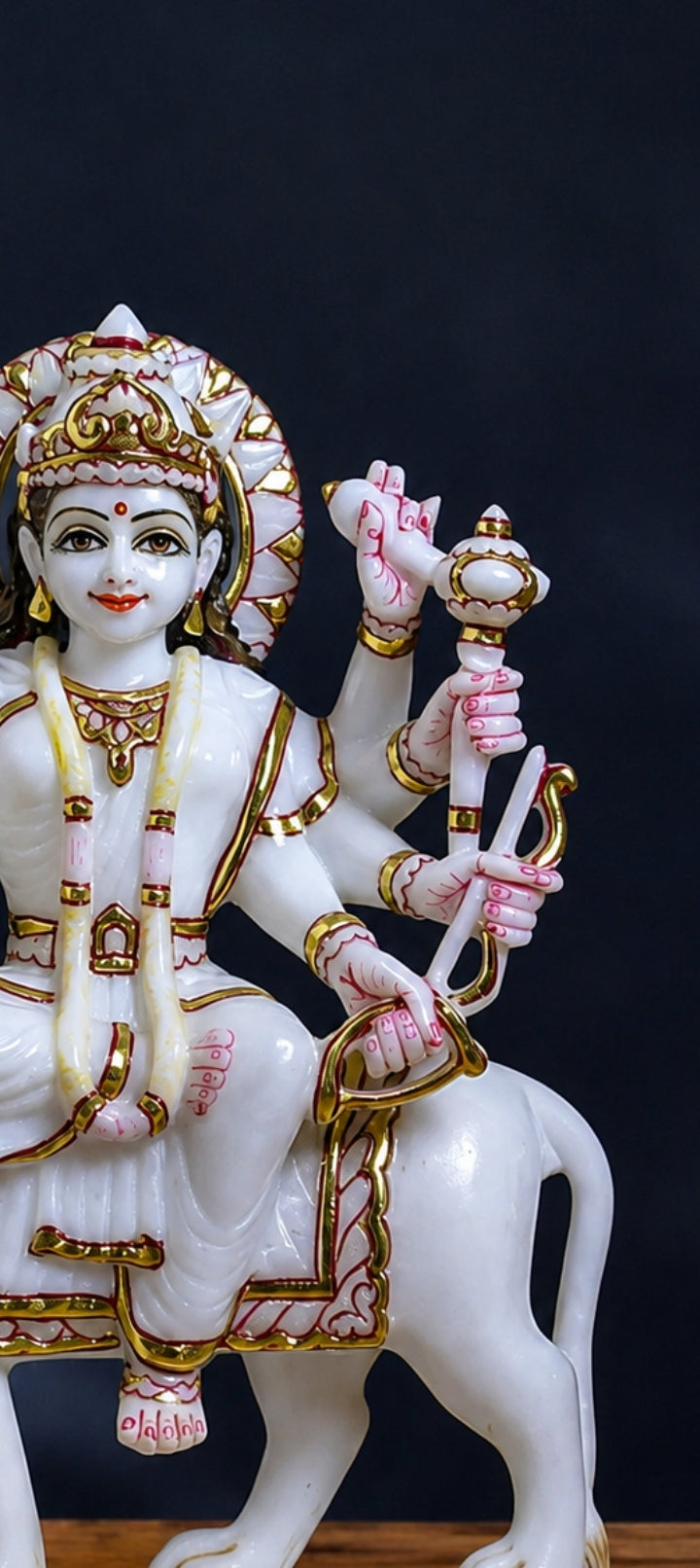 12 inch Marble Durga maa Idol with Gold Work