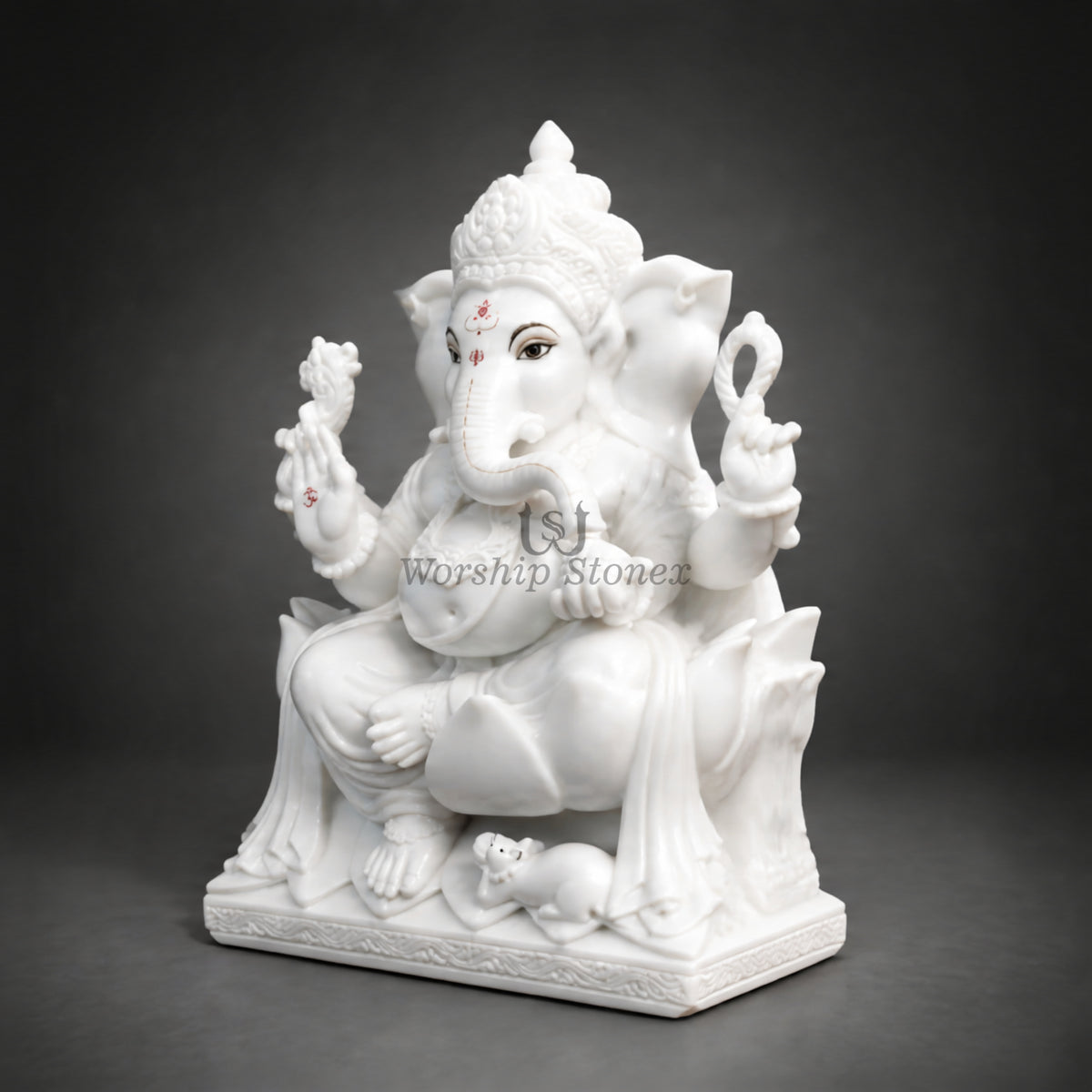 Pure White Marble Ganesha Murti – Elegant Seated Ganesh Idol